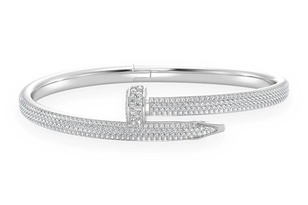 Extra Large Nail Diamond Bangle 14k Solid Gold 3.50ctw