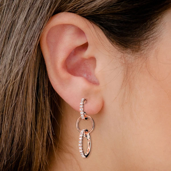 Diamond Interlock Hoop Earrings 14k Solid Gold 0.25ctw