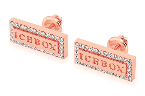Icebox Bar Logo Stud Diamond Earrings 14k Solid Gold 0.20ctw