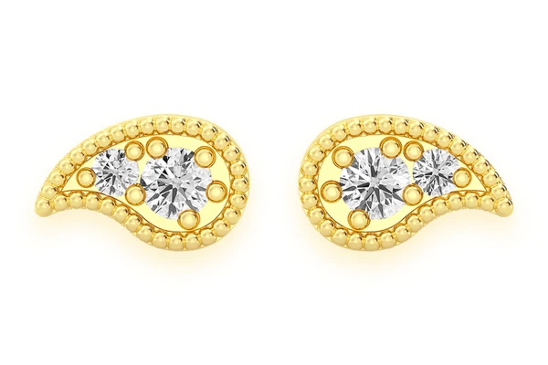 Paisley Stud Diamond Earrings 14k Solid Gold 0.05ctw