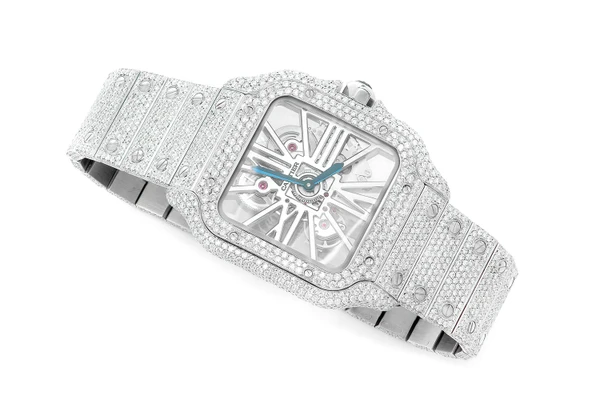 Cartier Santos De Cartier Skeleton 40MM Steel - 19.00ctw Fully Iced Out