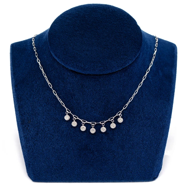 Seven Station Round Bezel Diamond Station Necklace 14k Solid Gold 0.50ctw