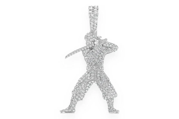 Ninja Full Body Diamond Pendant 14k Solid Gold 2.00ctw