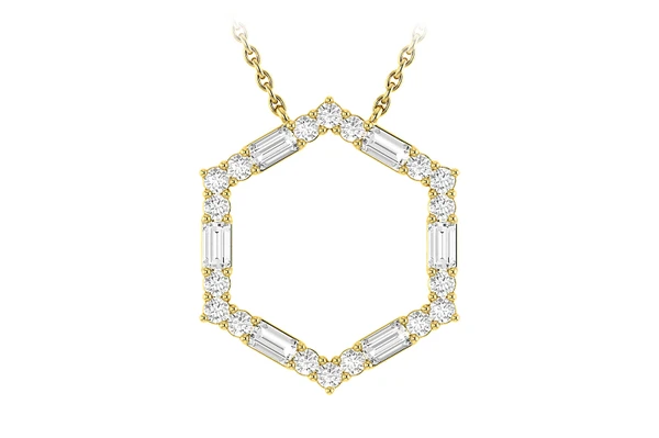 Hexagon Baguette Diamond Pendant Attached 14k Solid Gold 0.25ctw