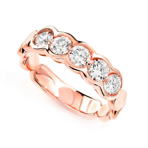 Five Stone Diamond Bezel Scallop Band Ring 14k Solid Gold 1.00ctw 