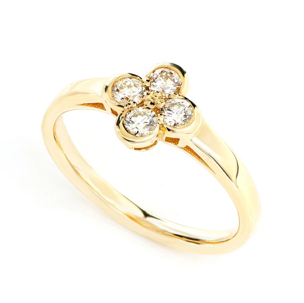 Clover Bezel Diamond Ring 14k Solid Gold 0.30ctw 