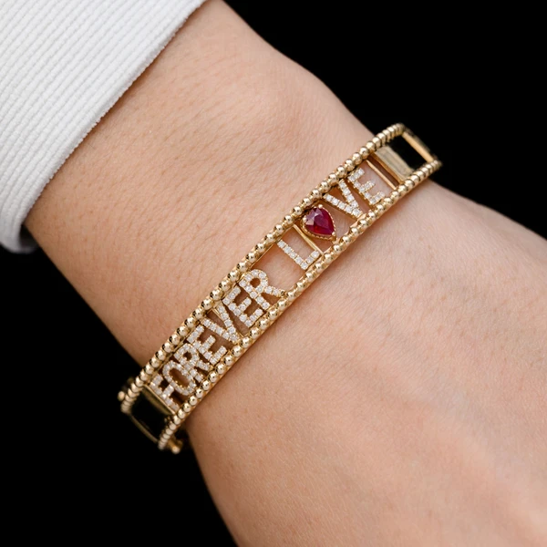 Forever Love Diamond And Ruby Bracelet 14k Solid Gold 