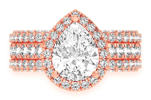 2.00ct Pear Solitaire - Three Row - Diamond Engagement Ring - All Natural