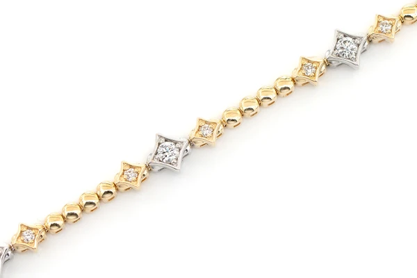 Beaded Four Point Star Trio Bracelet 14k Solid Gold 0.60ctw