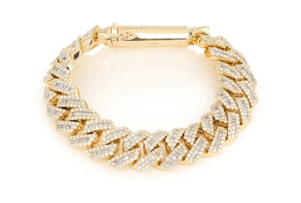 17MM Raised Baguette Cuban Link Bracelet 14k   17.25ctw