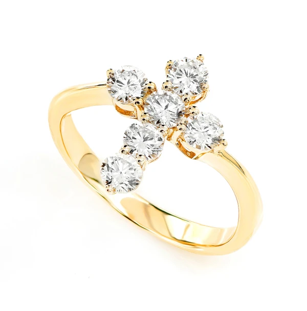 Pointed Cross Diamond Ring 14k Solid Gold 0.90ctw
