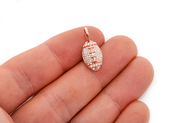 American Football Diamond Pendant 14k Solid Gold 0.40ctw
