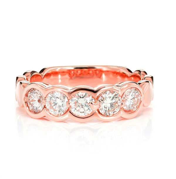 Five Stone Diamond Bezel Scallop Band Ring 14k Solid Gold 1.00ctw 