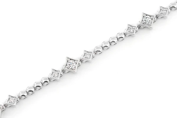 Beaded Four Point Star Trio Bracelet 14k Solid Gold 0.60ctw