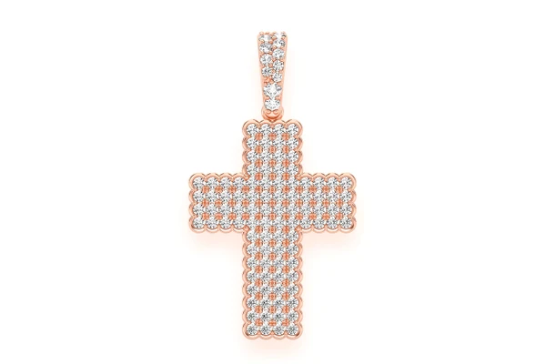 Bezel Border Cross Diamond Pendant 14k Solid Gold 0.90ctw