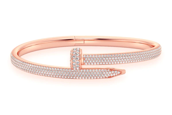 Extra Large Nail Diamond Bangle 14k Solid Gold 3.50ctw