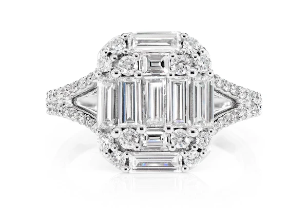 1.85ctw Cluster Split Shank Baguette And Round Diamond Engagement Ring 14k Solid Gold - All Natural 