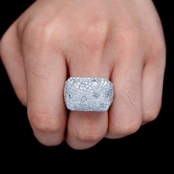 Rectangle Gypsy Baguette Signet Diamond Ring Solid Gold 6.30ctw