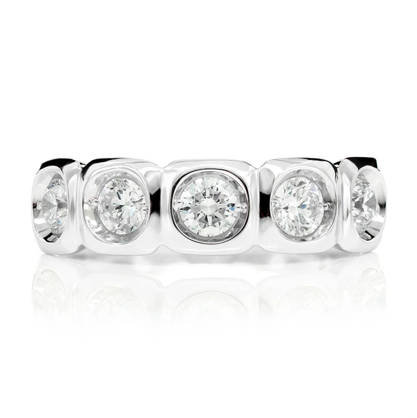 Five Stone Square Bezel Diamond Band Ring 14k Solid Gold 1.00ctw