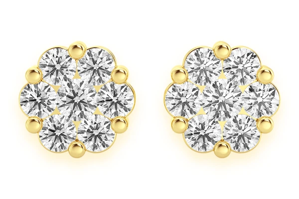 2.00ctw Flower Stud Diamond Earrings 14k Solid Gold