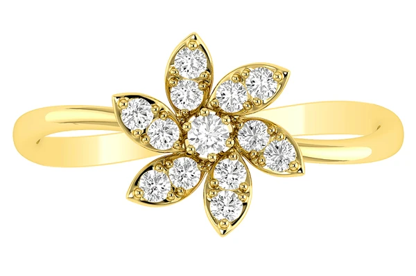 Flower Diamond Ring 14k Solid Gold 0.25ctw