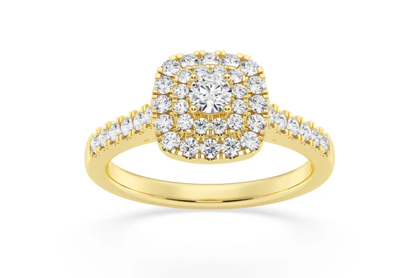 0.50ctw Three Layer Square- Diamond Engagement Ring - All Natural