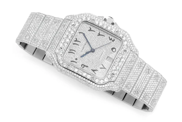 Cartier Santos De Cartier Steel 40MM (4072) - 20.50ctw Fully Iced Out Custom Hebrew Pave Dial