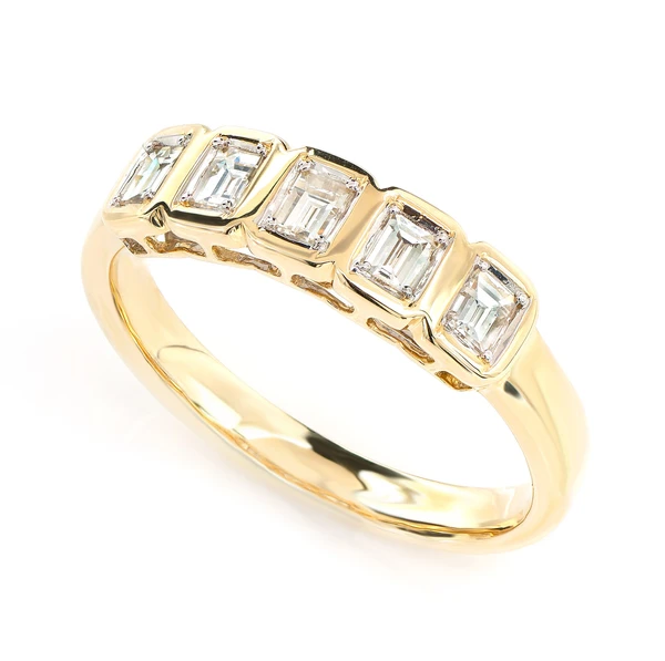 Five Stone Diamond Baguette Bezel Band Ring 14k Solid Gold 0.45ctw 