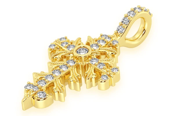 Filigree Cross Diamond Pendant 14k Solid Gold 0.50ctw