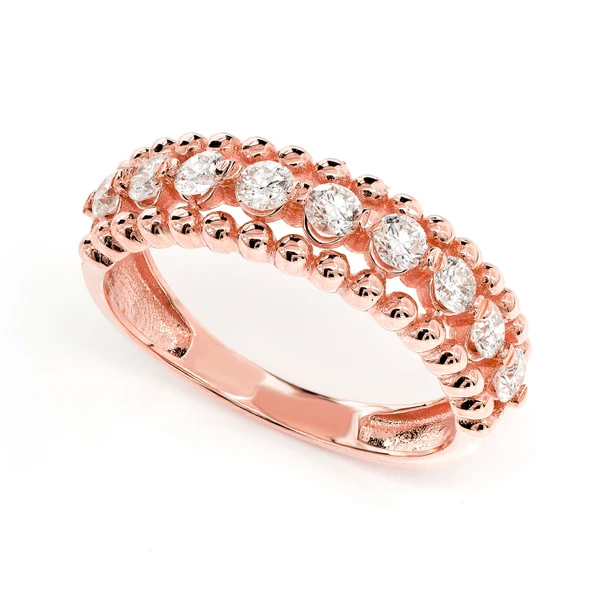 Beaded Border Diamond Band Ring 14k Solid Gold 0.55ctw