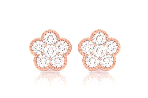 Milgrain Diamond Clover Stud Earrings 14k Solid Gold 0.50ctw