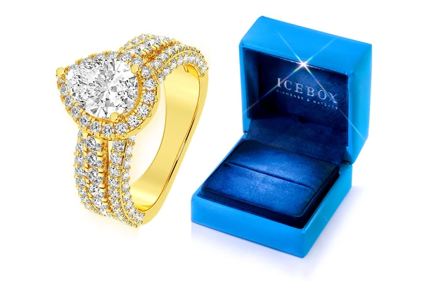 1.50ct Pear Solitaire - Three Row - Diamond Engagement Ring - All Natural