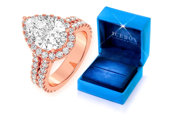Sphinx - 3.00ct Pear Solitaire - Two Row Split Scallop - Diamond Engagement Ring - All Natural Diamonds