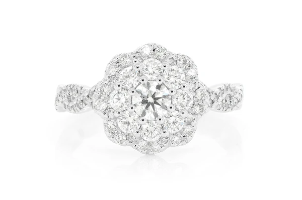 1.00ctw - Twisted Halo Flower - Diamond Engagement Ring - All Natural