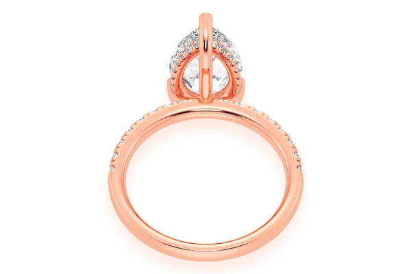 3.00ct Pear Solitaire - One Row Under Halo - Diamond Engagement Ring - All Natural