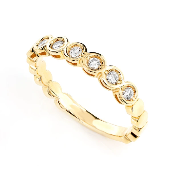 Round Bezel Set Band Ring 14k Solid Gold 0.20ctw
