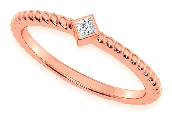 Princess Bezel Rope Diamond Ring 14k Solid Gold 0.05ctw