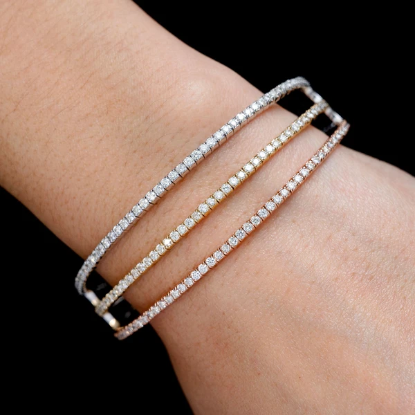 Tri-Tone Diamond Split Flex Bangle Bracelet 14k Solid Gold 3.05ctw