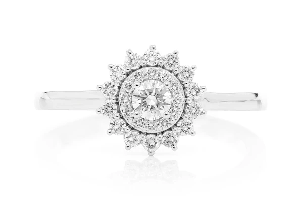 Double Halo Cluster Diamond Ring 14k Solid Gold 0.35ctw