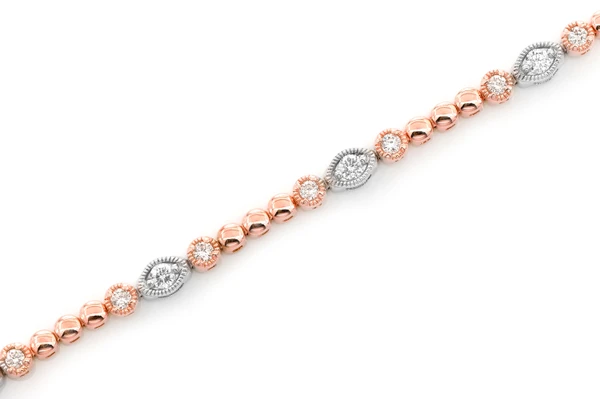 Beaded And Diamond Deco Milgrain Bracelet 0.60ctw 14k Solid Gold