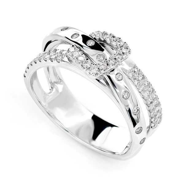 Diamond Belt Buckle Split Shank Ring 14k Solid Gold 0.50ctw