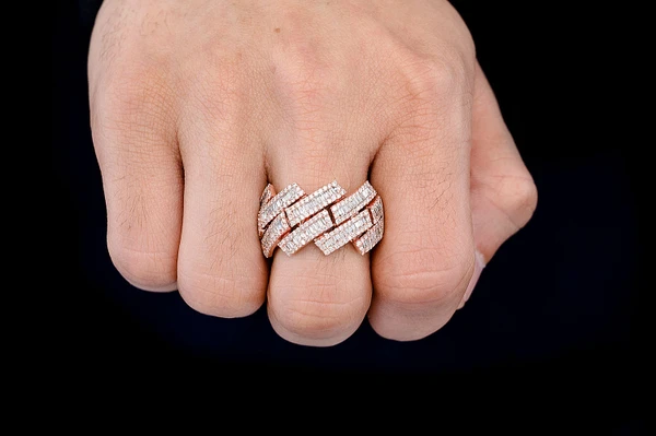 Raised Baguette Miami Cuban Ring 14k Solid Gold 2.30ctw