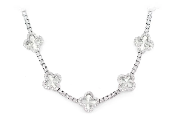 Miracele Clover Link Diamond Tennis Necklace Solid Gold 5.50ctw