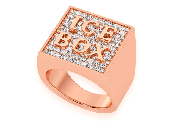 Icebox Logo Square Diamond Ring 14k Solid Gold 1.50ctw