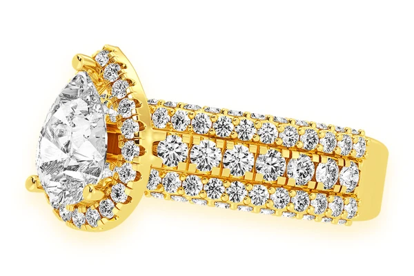 2.00ct Pear Solitaire - Three Row - Diamond Engagement Ring - All Natural