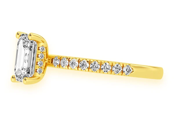 Thinn - 1.00ct Emerald Solitaire Cut One Row Under Halo Diamond Ring 14k Solid Gold