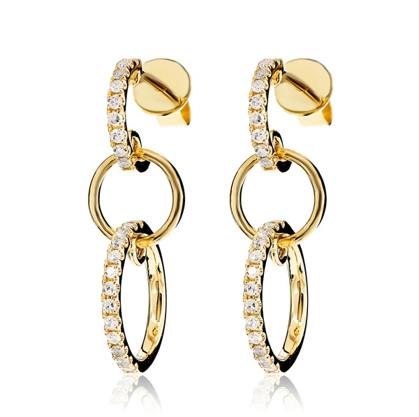 Diamond Interlock Hoop Earrings 14k Solid Gold 0.25ctw