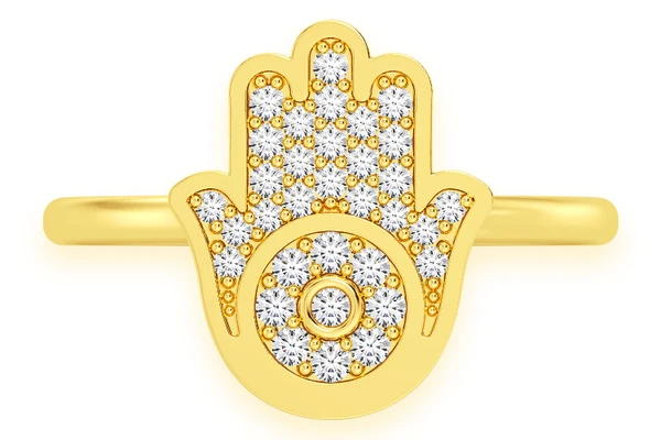 Hamsa Diamond Ring 14k Solid Gold 0.20ctw 