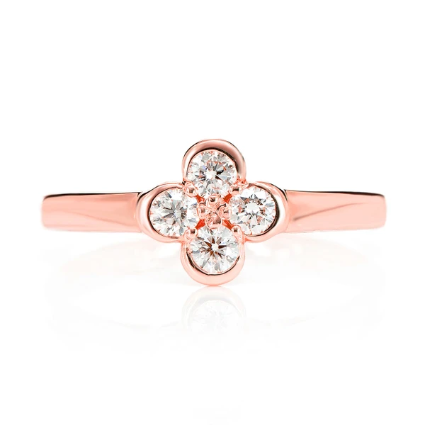 Clover Bezel Diamond Ring 14k Solid Gold 0.30ctw 
