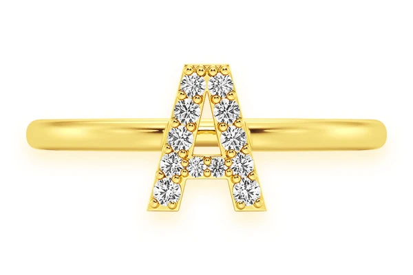 Alphabet Letter Diamond Ring 14k Solid Gold 0.20ctw